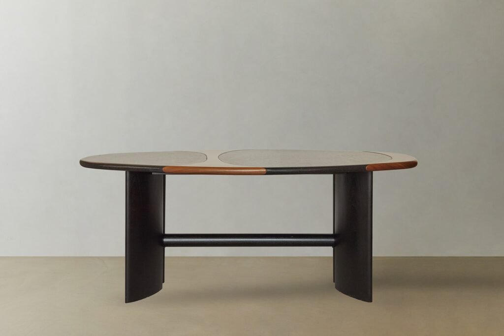 Black Stone and Wood Dining Table