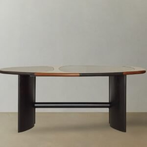 Black Stone and Wood Dining Table