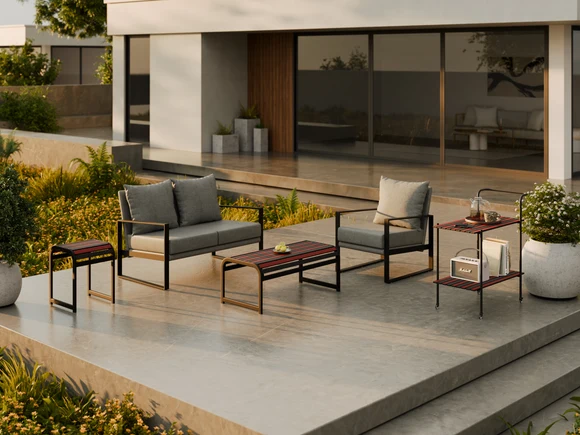 Zovrilo Outdoor 3 Person Sofa Set With Tables